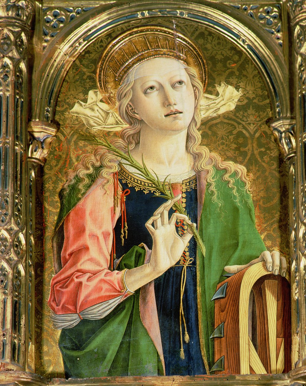 Pyhä Katariina Aleksandrialainen, yksityiskohta SantEmidio-polyptyykistä, 1473, tempera paneelille, yksityiskohta 76636:sta. tekijältä Carlo Crivelli