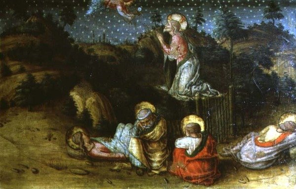 Agony in the Garden, vasen predella-paneeli San Silvestro polyptychistä tekijältä Carlo Crivelli