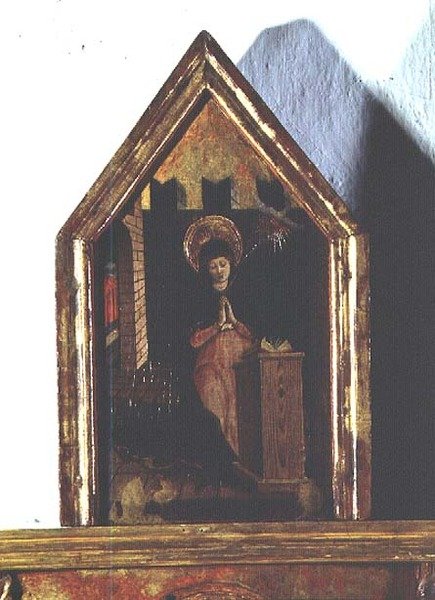 Annunciation, yksityiskohta San Silvestron polyptyykistä tekijältä Carlo Crivelli