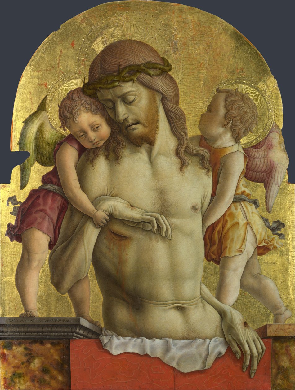 Kuollut Kristus kahden enkelin tukemana tekijältä Carlo Crivelli