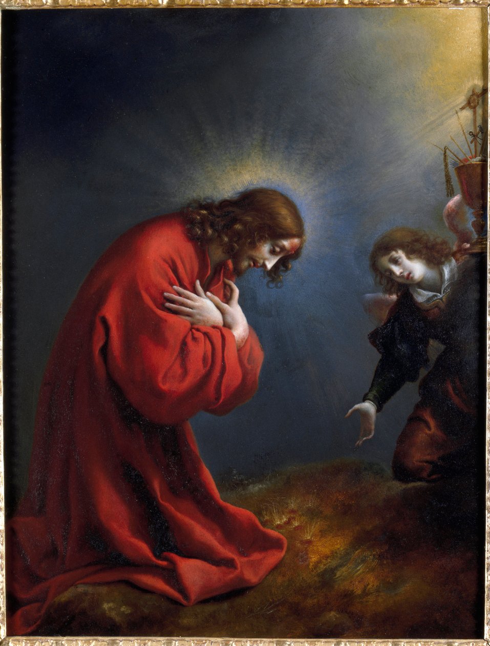 Kristus oliivipuutarhassa Carlo Dolcin (1616-1686) maalaus 1600-luvulta Genes, Musei di Strada Nuova (ex Palazzo Rosso) tekijältä Carlo Dolci