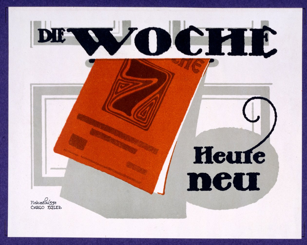 Mainos "Die Woche" -kuvioidulle sanomalehdelle, n. 1915-6 tekijältä Carlo Egler
