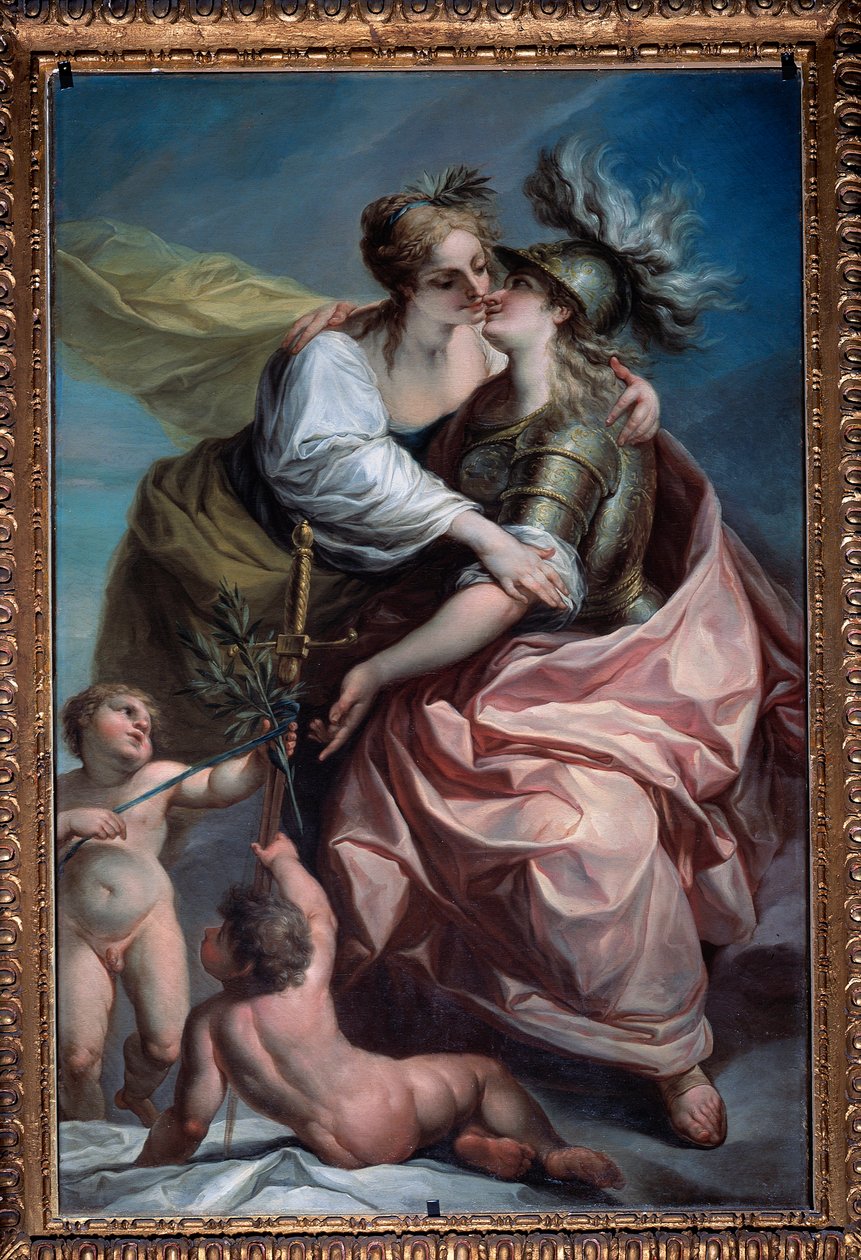 Allegoria tasavallan kolmestatoista arvosta: rauha, joka käsittää oikeudenmukaisuuden (maalaus, vuoden 1783 jälkeen) tekijältä Carlo Giuseppe Ratti