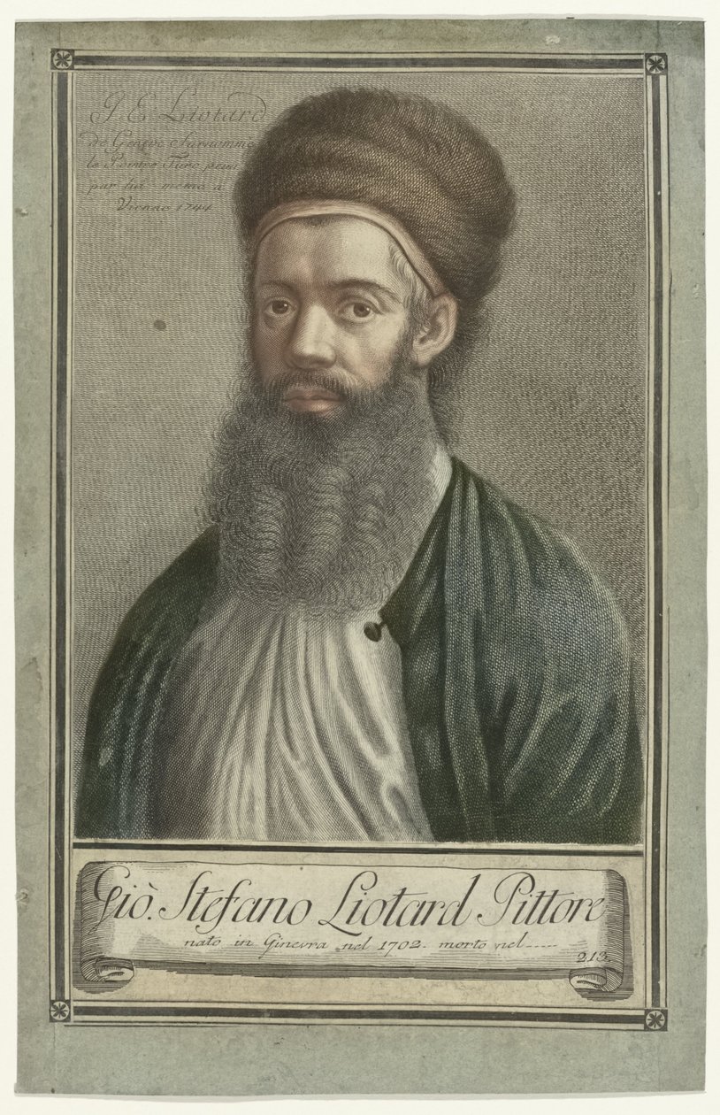 Taidemaalari Jean-Etienne Liotardin muotokuva turkkilaispuvussa, parta ja turkishattu Taiteilijoiden muotokuvia (sarjan nimi) tekijältä Carlo Gregori (possibly)