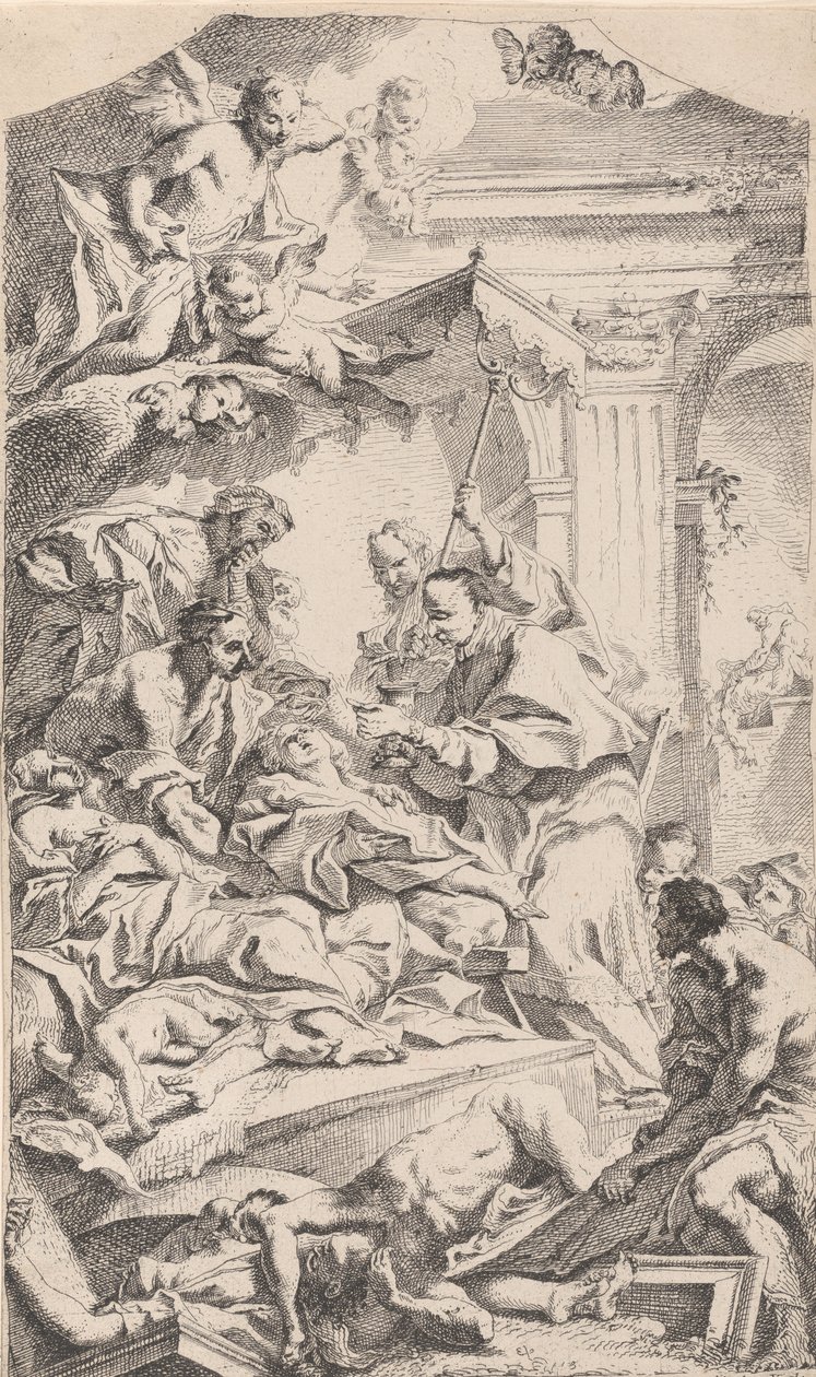 Pyhä Kaarle jakamassa ehtoollista rutosta kärsiville, 1725-75. tekijältä Carlo Innocenzo Carloni