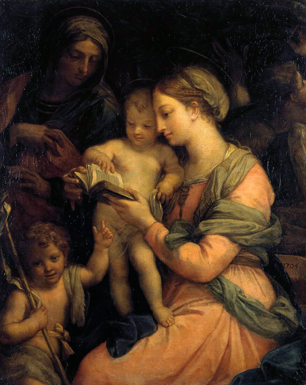 Madonna opettaa lapselle Kristusta lukemaan", 1705. tekijältä Carlo Maratta