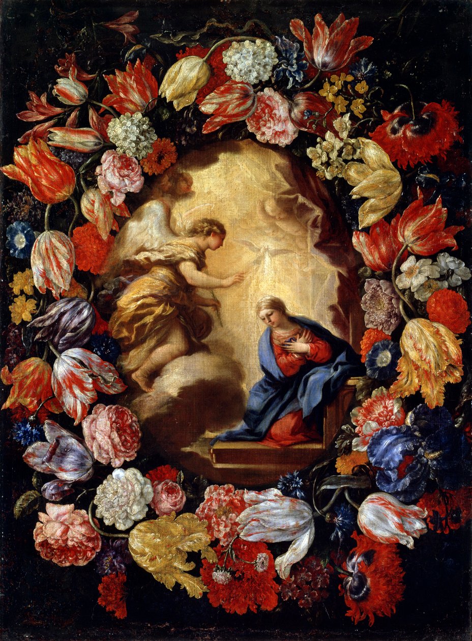 Ilmestys kukkien kanssa, 1600-luvun alku tai 1700-luvun alku tekijältä Carlo Maratta