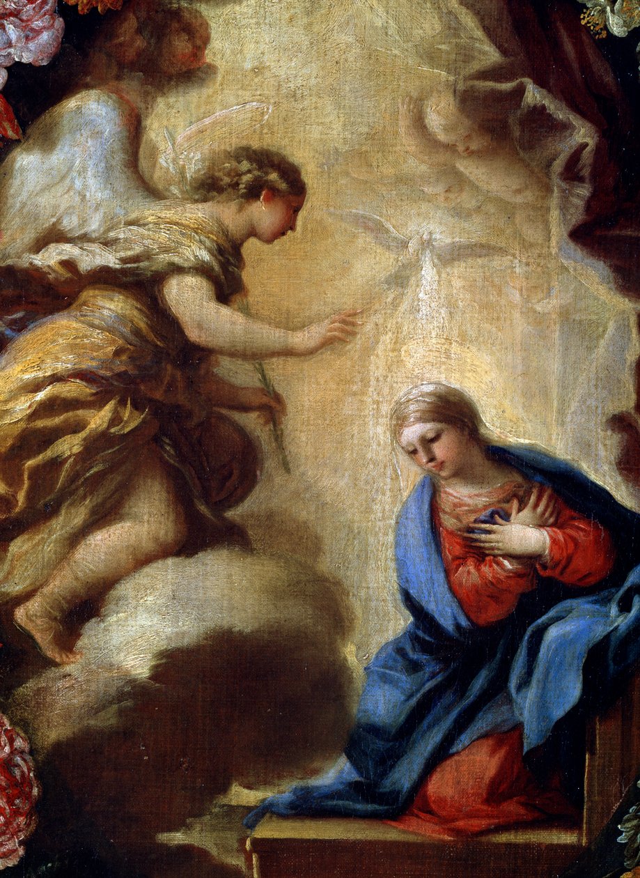 Annunciation with Flowers yksityiskohta, 1600-luvun tai 1700-luvun alku tekijältä Carlo Maratta