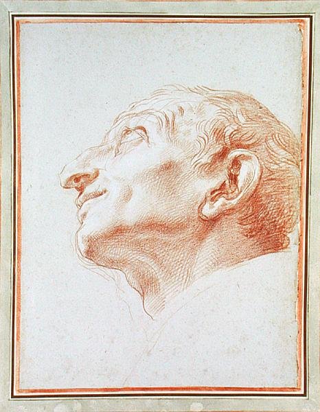 Tutkimus St. Charles Borromeon päälle (punainen liitu korotettu valkoisella sinisellä paperilla) tekijältä Carlo Maratta or Maratti