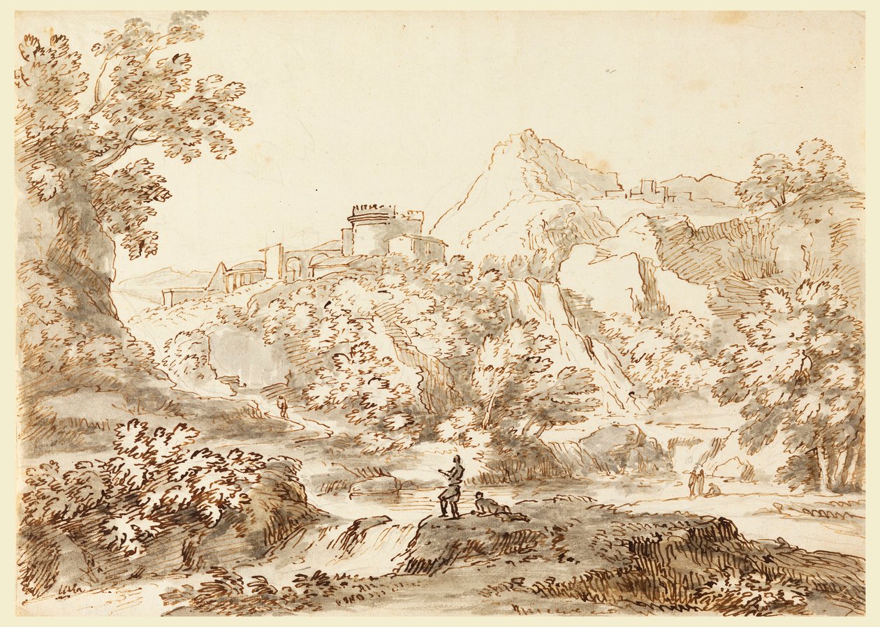 Piirustus, Maisema ja kaupunki, 1750-1770 tekijältä Carlo Marchionni