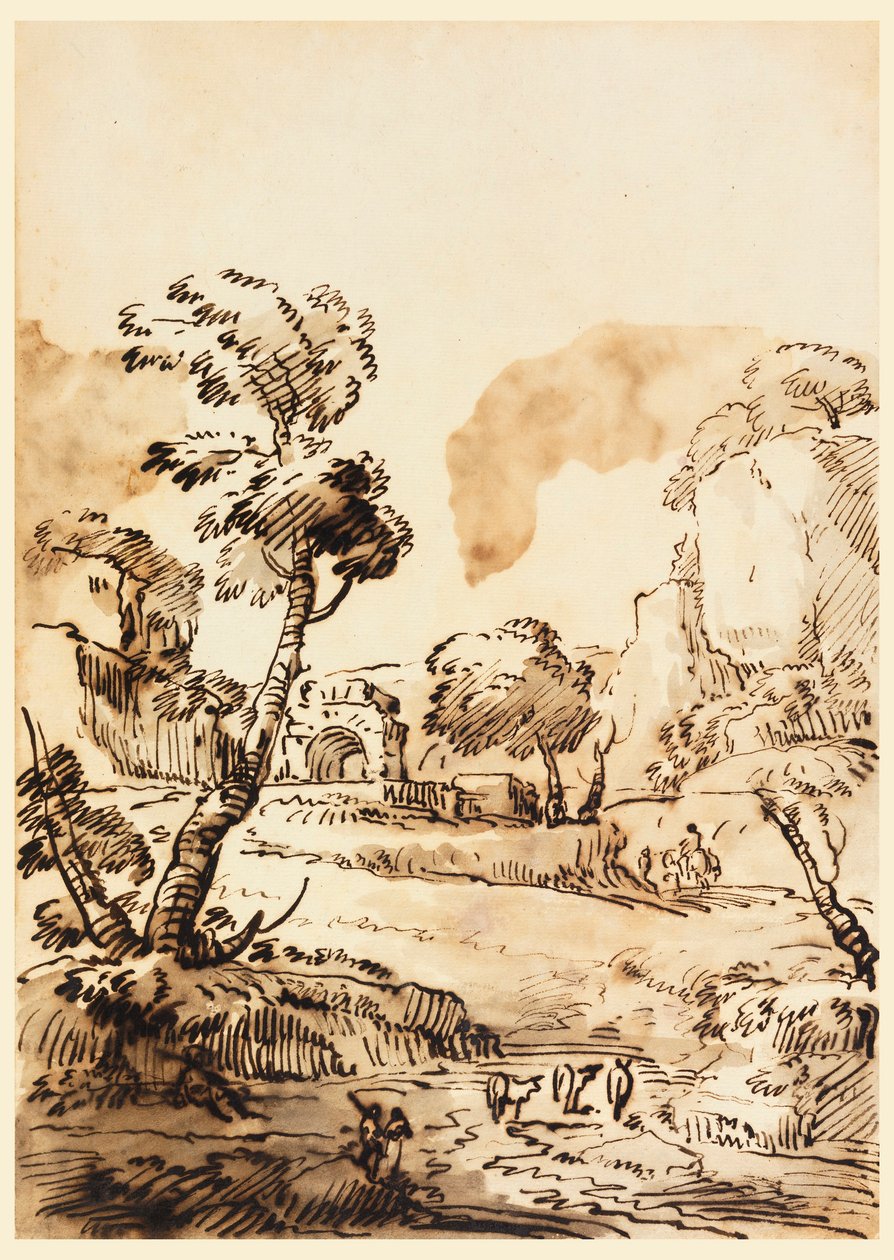 Piirustus, Pastoraalimaisema, 1760-1780 tekijältä Carlo Marchionni