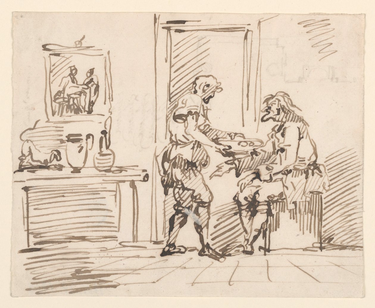 Piirustus, Genrekohtaus, 1725-50 tekijältä Carlo Marchionni