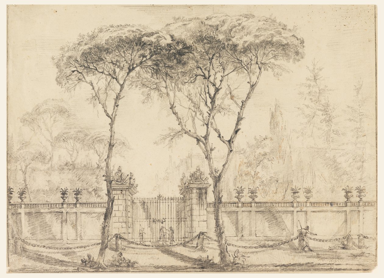 Piirros, Huvilan portilla, 1770-86 tekijältä Carlo Marchionni