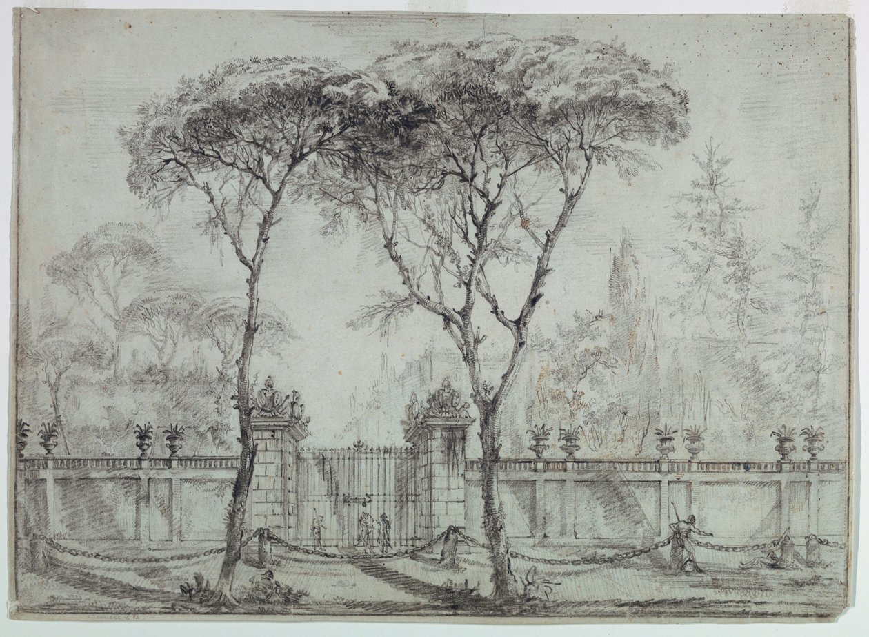 Piirros, Huvilan portilla, 1770-86 tekijältä Carlo Marchionni
