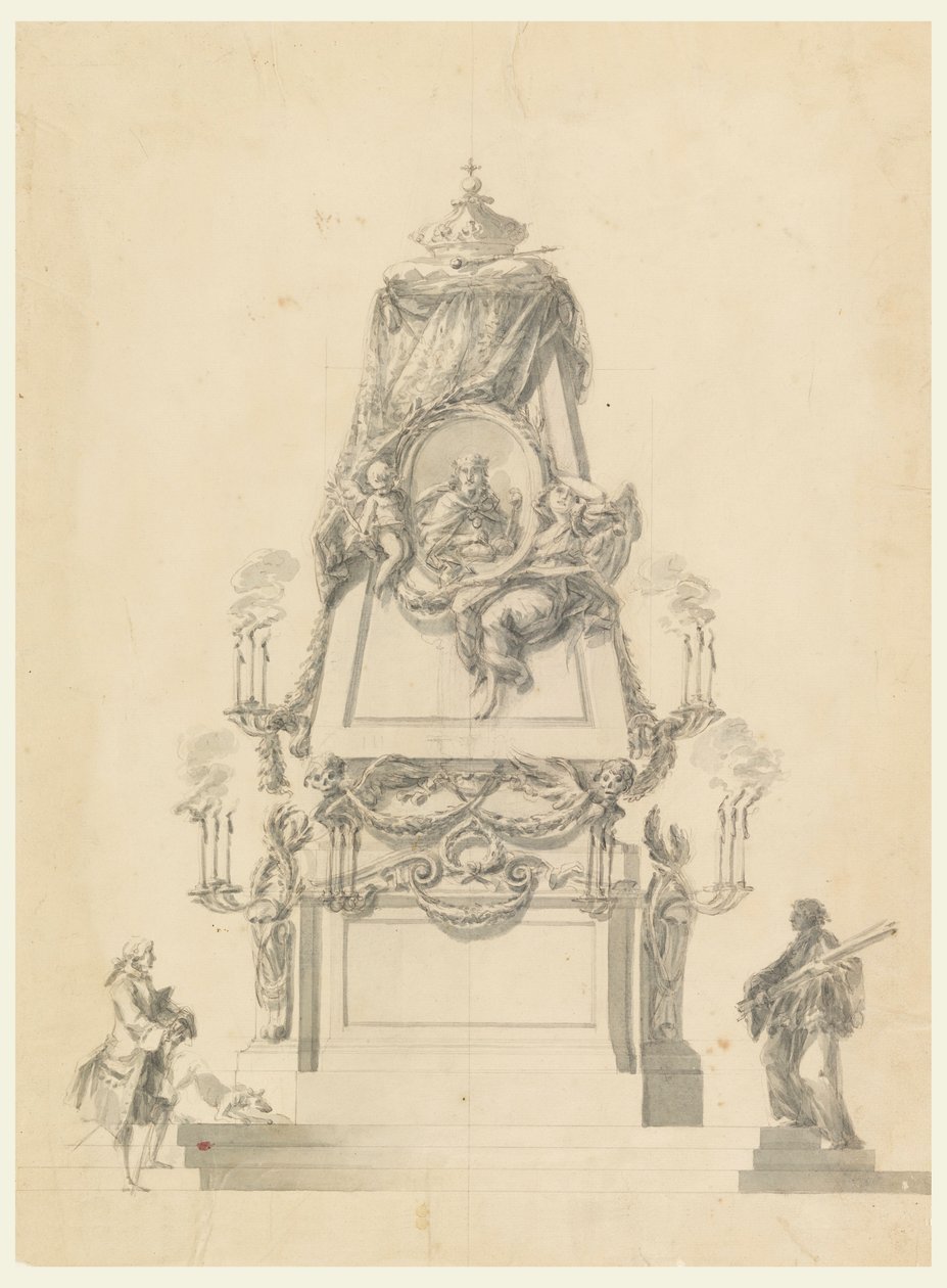 Piirustus, Kuninkaan katafalkki, n. 1765. tekijältä Carlo Marchionni