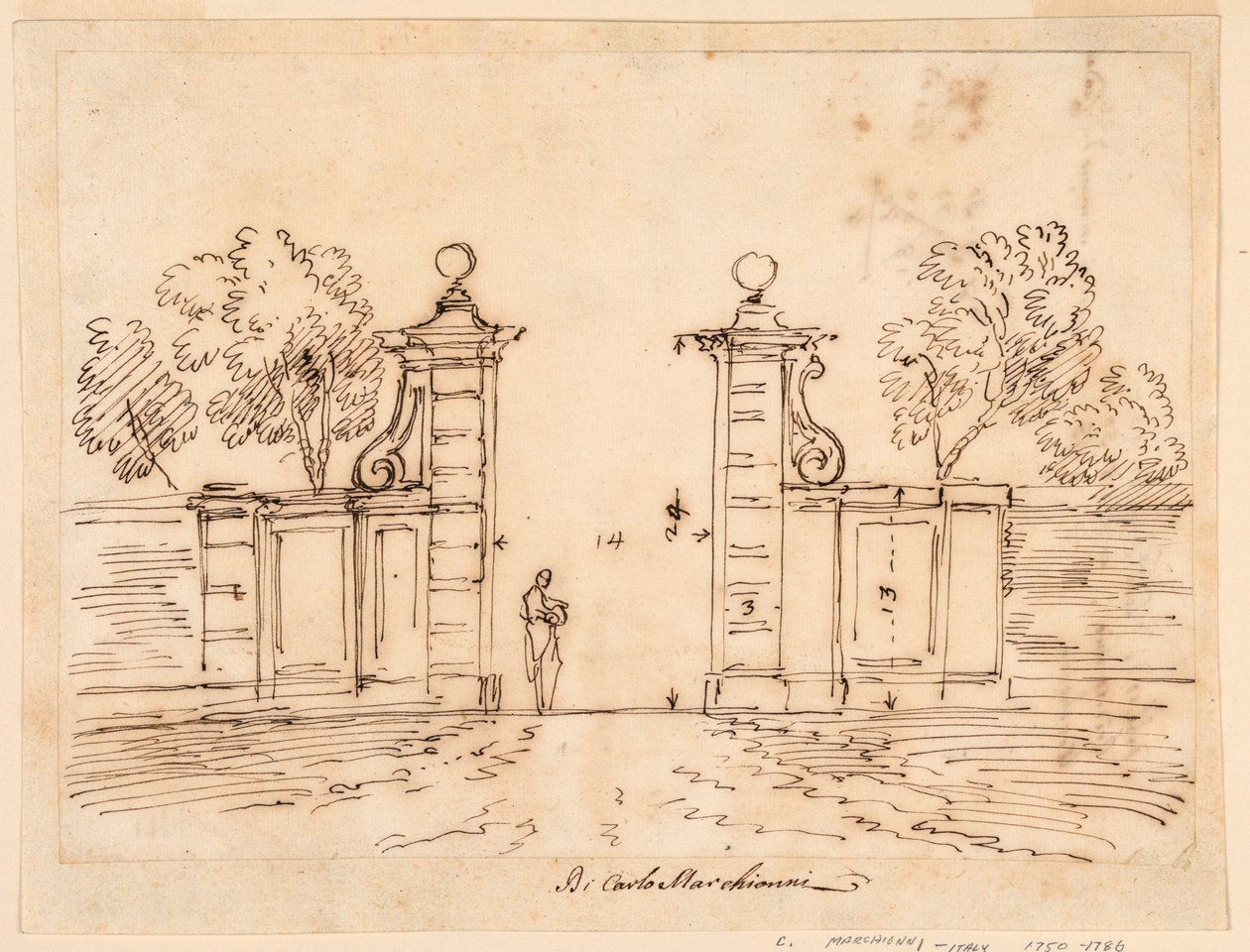 Piirustus, huvilan portin luonnos, 1750-55. tekijältä Carlo Marchionni
