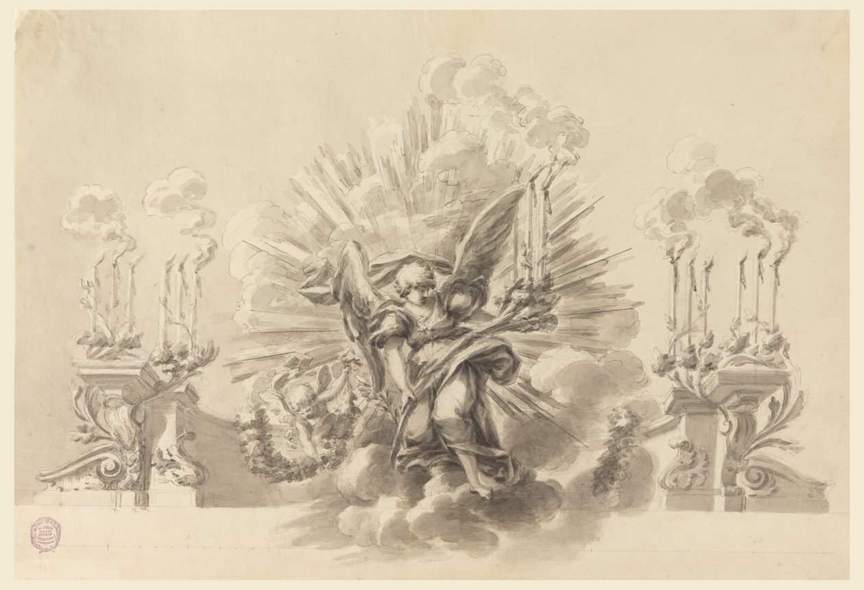 Piirustus, seremoniakoristeen luonnos, n. 1760. tekijältä Carlo Marchionni