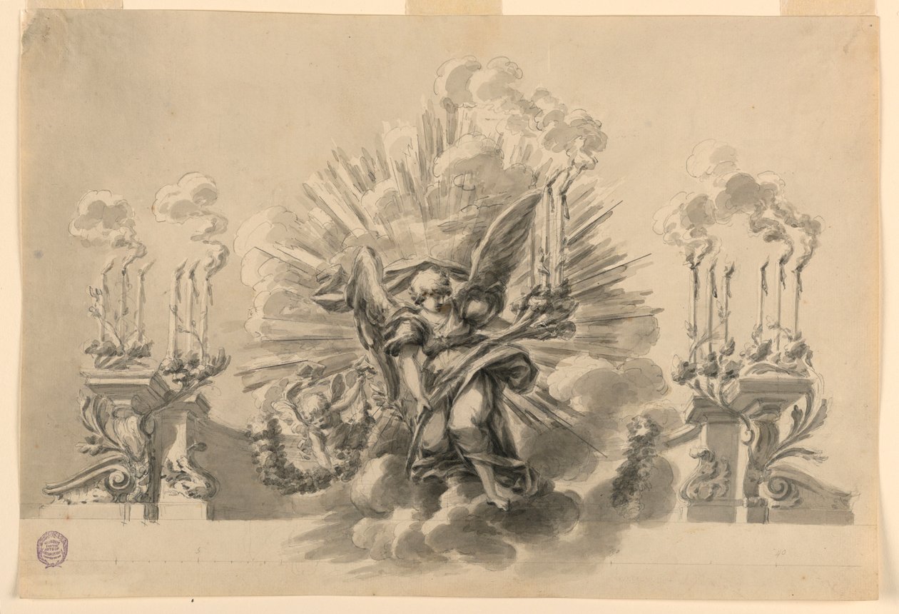 Piirustus, seremoniakoristeen luonnos, n. 1760. tekijältä Carlo Marchionni