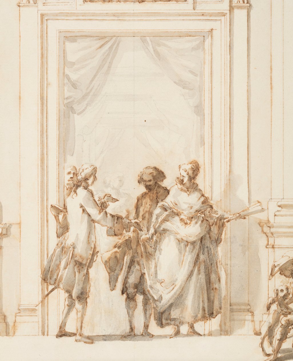 Piirustus, Pohjoisen portaalin suunnitelma, Suuri galleria, Villa Albani, Rooma, Italia, 1755-56. tekijältä Carlo Marchionni