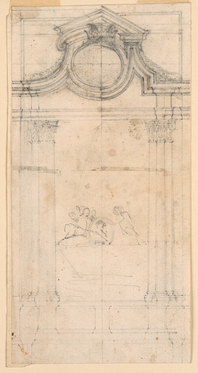 Piirustus, luostarin hautamuistomerkin luonnos, n. 1745. tekijältä Carlo Marchionni