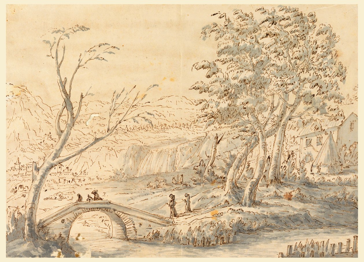 Piirustus, maisema ja silta, 1770-1786 tekijältä Carlo Marchionni
