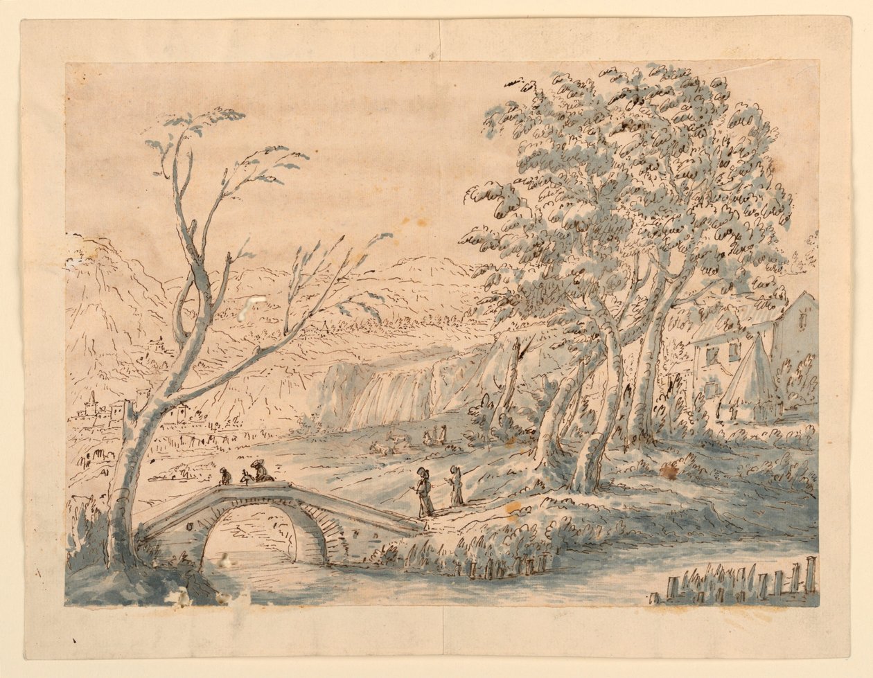 Piirustus, maisema ja silta, 1770-1786 tekijältä Carlo Marchionni