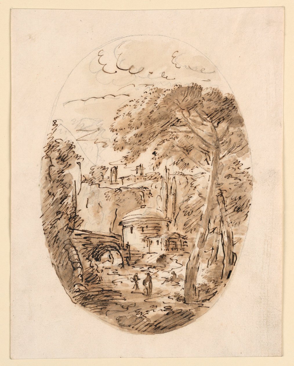 Piirustus, Maisema ratsastajan ja sillan kanssa, 1750-1786 tekijältä Carlo Marchionni