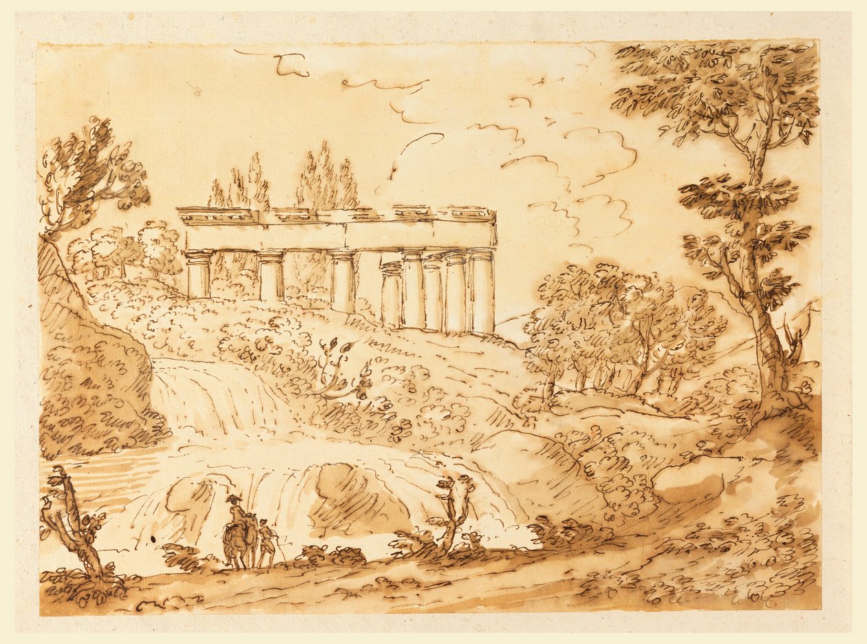 Piirustus, Maisema temppelin raunioineen, 1770-1786 tekijältä Carlo Marchionni