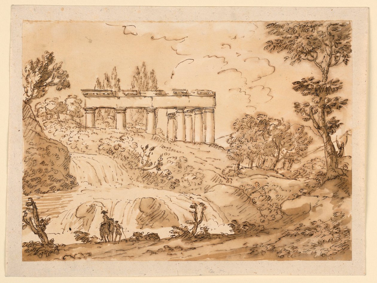 Piirustus, Maisema temppelin raunioineen, 1770-1786 tekijältä Carlo Marchionni