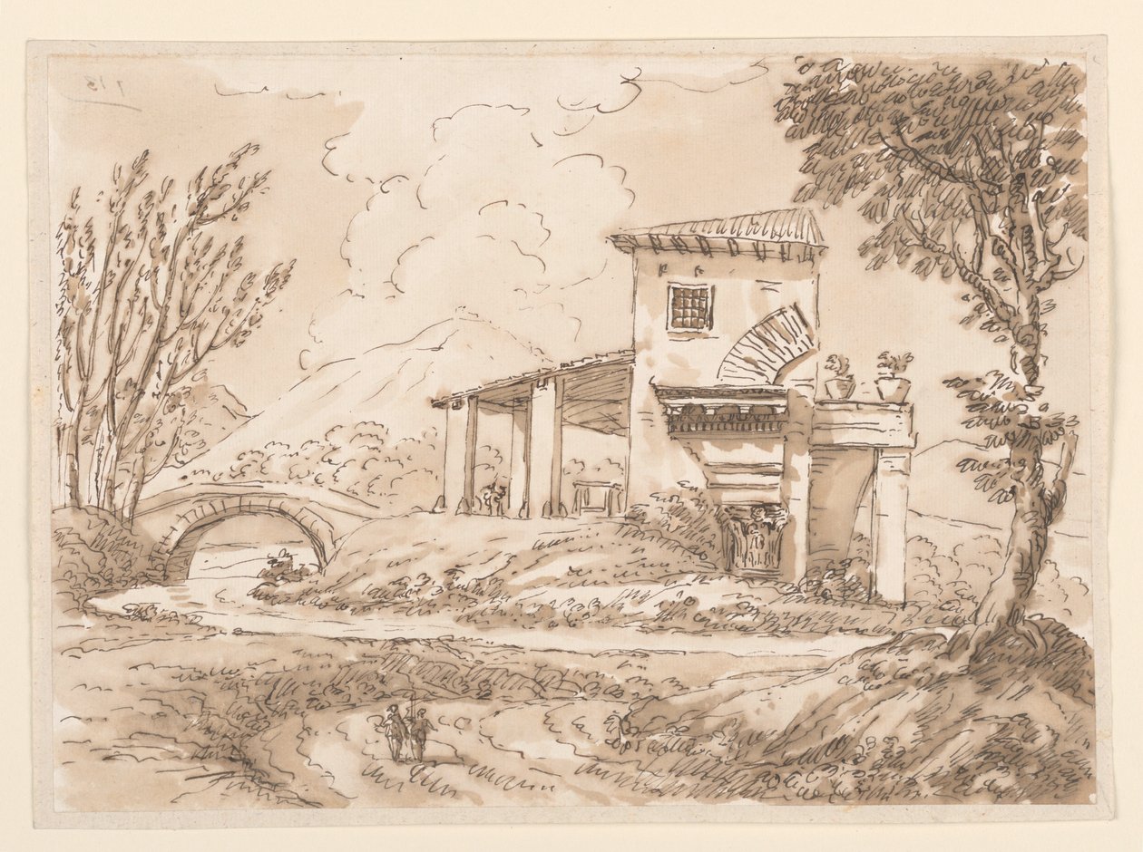 Piirros, maisema ja huvila, 1750-60 tekijältä Carlo Marchionni