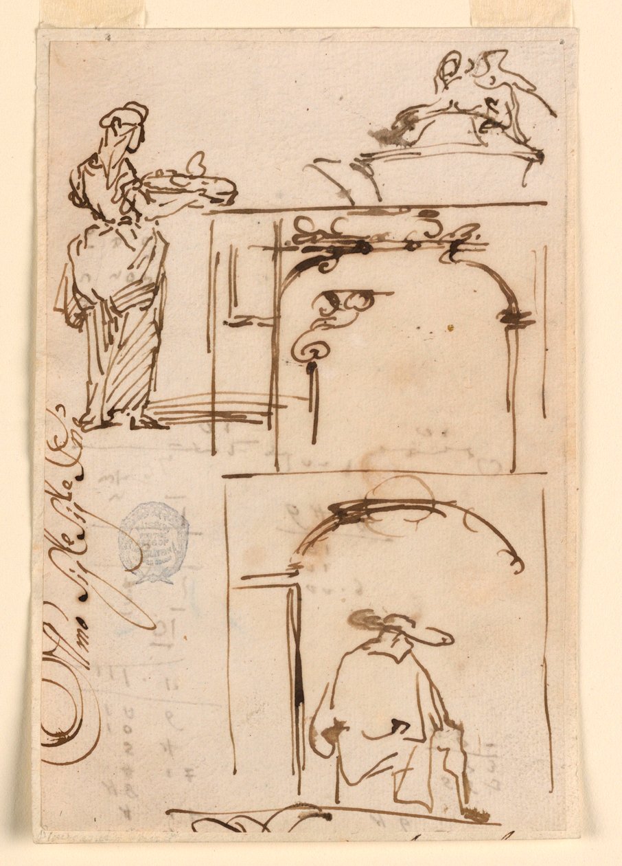 Piirustus, luonnoksia, 1725-50 tekijältä Carlo Marchionni