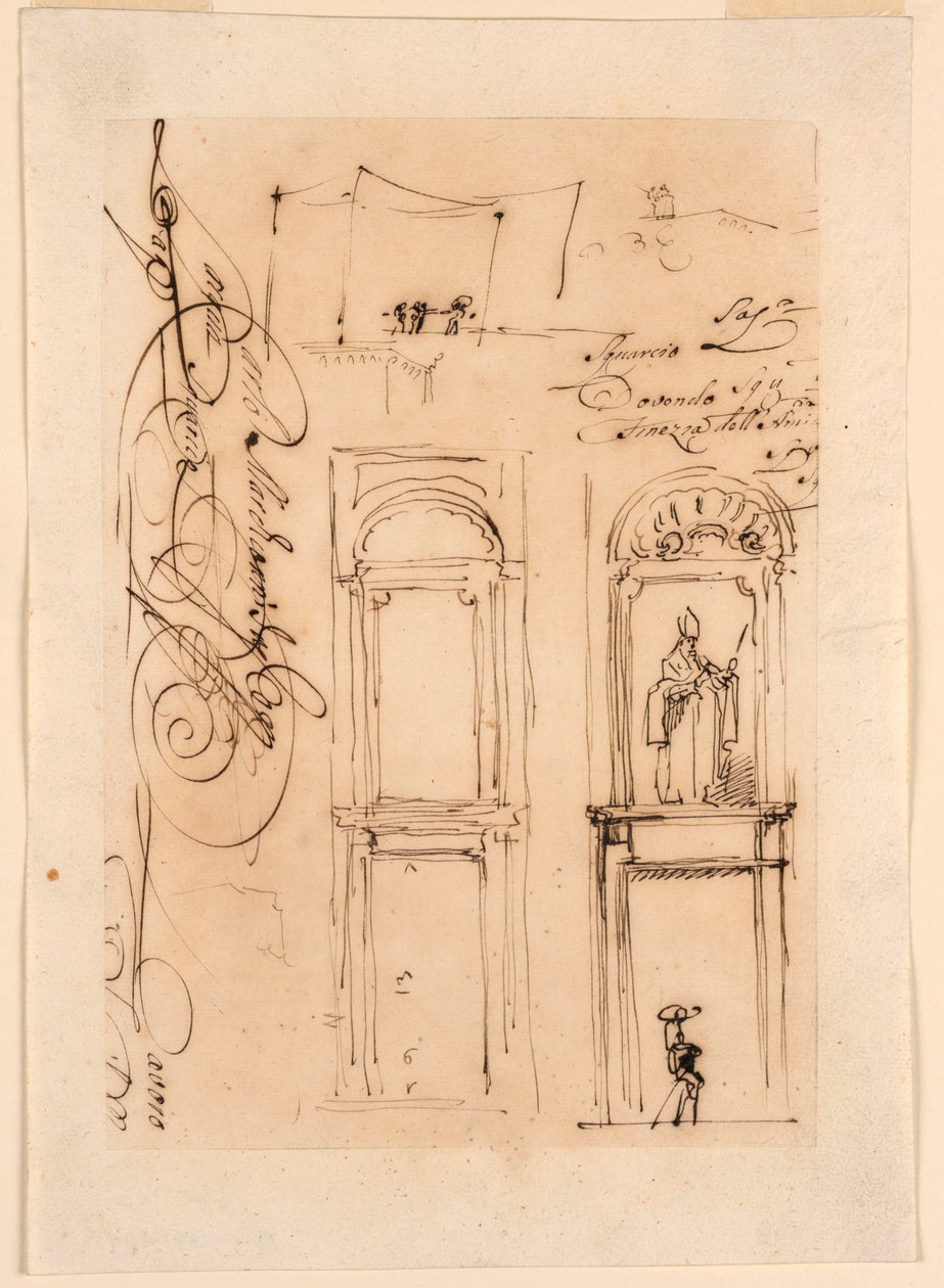 Piirustus, luonnoksia ja käsikirjoitus, 1765 tekijältä Carlo Marchionni