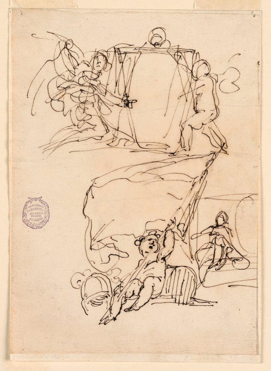 Piirustus, Kolme luonnosta, ennen 1775 tekijältä Carlo Marchionni