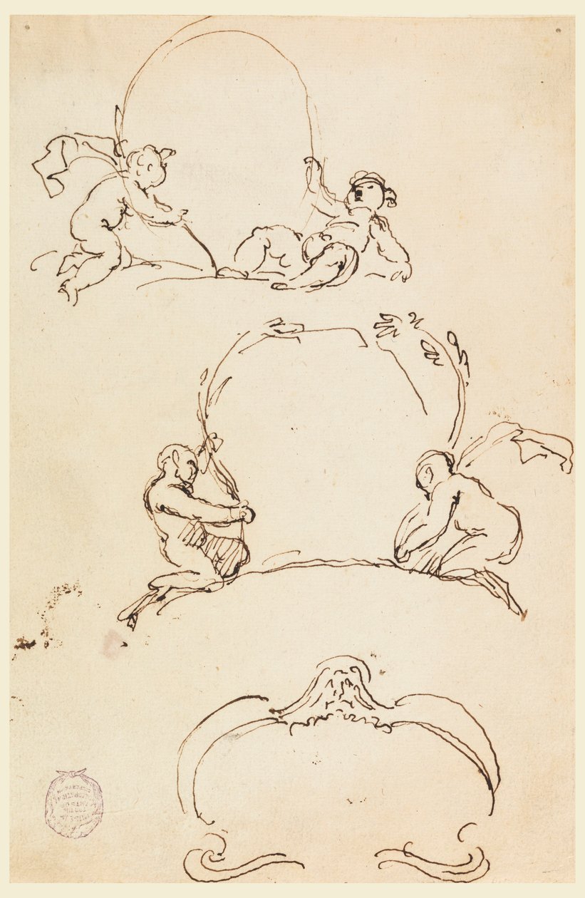 Piirustus, Kolme luonnosta kartongista, ennen 1775 tekijältä Carlo Marchionni