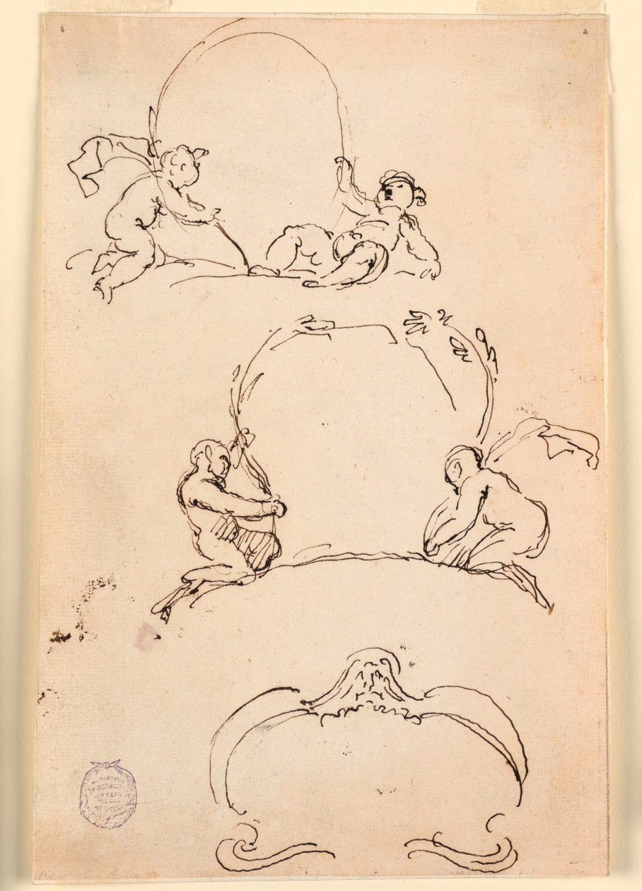 Piirustus, Kolme luonnosta kartongista, ennen 1775 tekijältä Carlo Marchionni