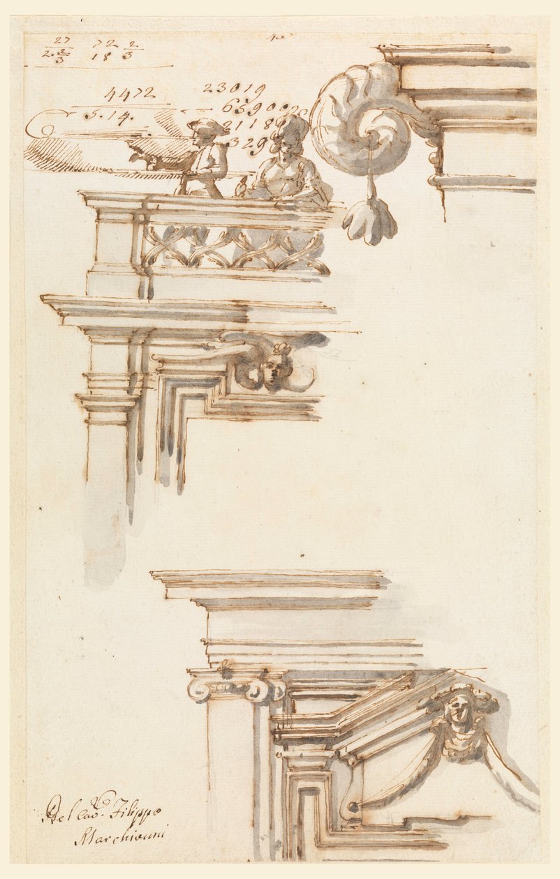 Piirustus, kaksi ovikoteloa, 1750-75 tekijältä Carlo Marchionni