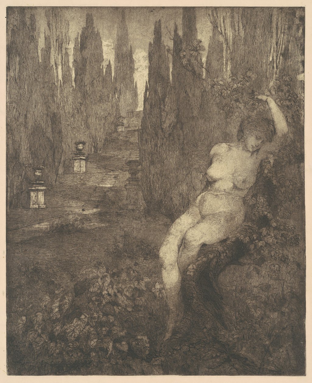Alaston nainen unessa puistossa, 1890-luku. tekijältä Carlo Paolo Agazzi