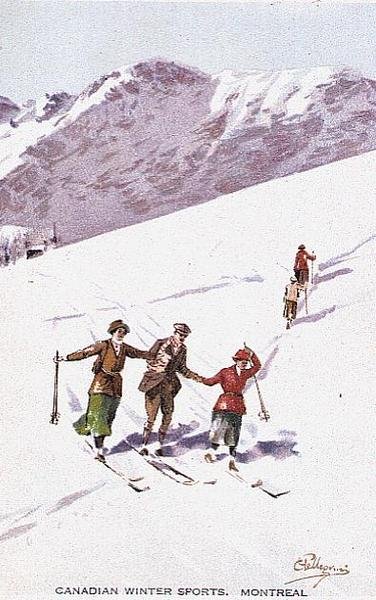 Kanadan talviurheilu, Montreal (väri litho) tekijältä Carlo Pellegrini