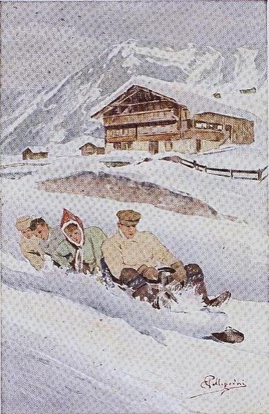 Neljän miehen kelkka (väri litho) tekijältä Carlo Pellegrini