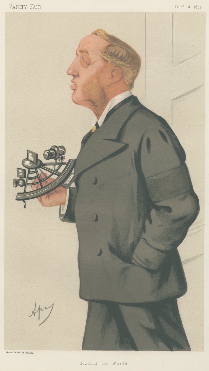 Vanity Fair: Yachting Devotees; "Maailman ympäri", Thomas Brassey, 6. lokakuuta 1877 tekijältä Carlo Pellegrini
