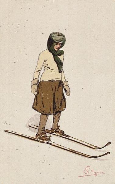 Nainen hiihtämässä (värilitro) tekijältä Carlo Pellegrini