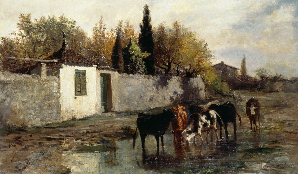 Lehmät kaukalolla, kirjoittanut Carlo Pittara (1836-1891) tekijältä Carlo Pittara