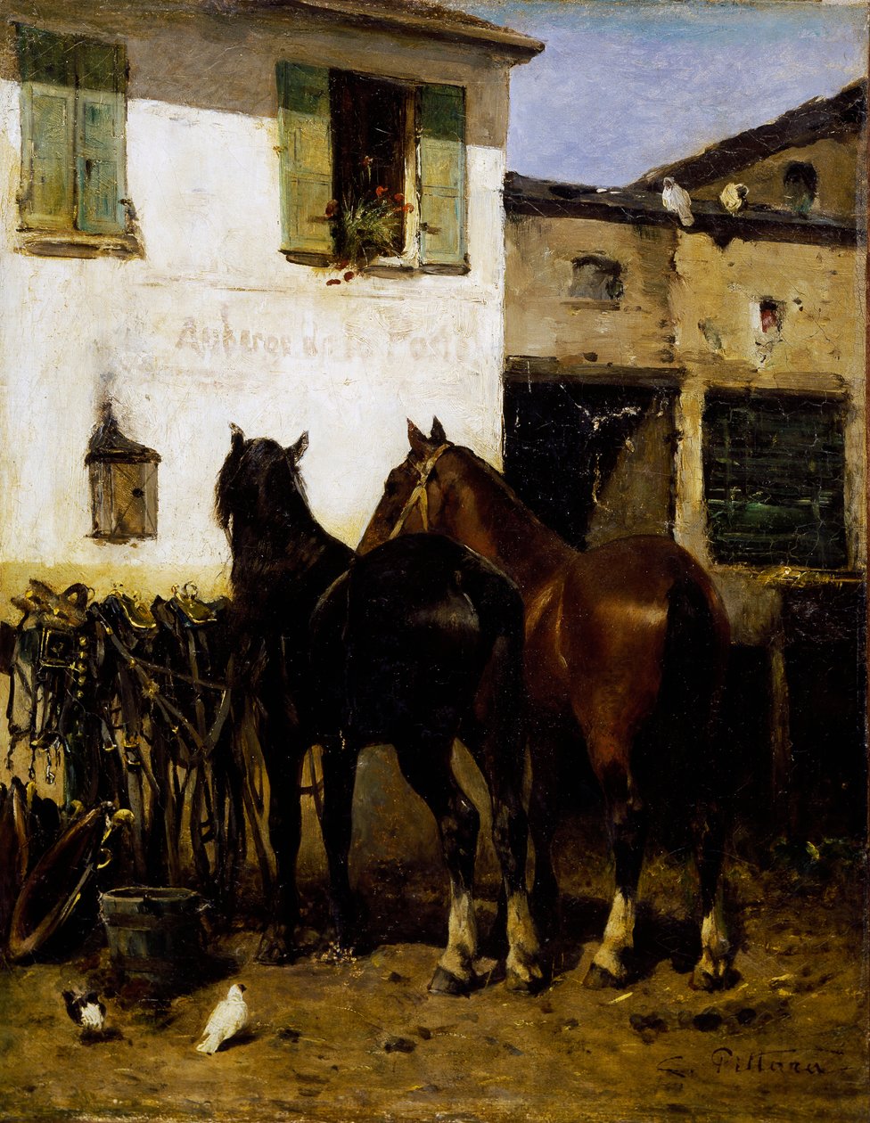 Posthevoset, maalaus Carlo Pittara (1836-1891), öljy kankaalle, 41x32 cm, Italia tekijältä Carlo Pittara
