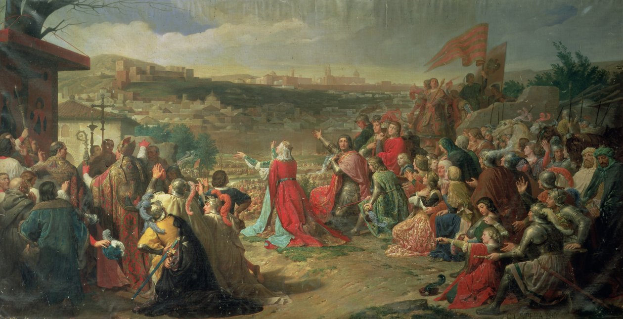 Granadan kukistuminen vuonna 1492, 1890 tekijältä Carlos Luis Ribera y Fieve