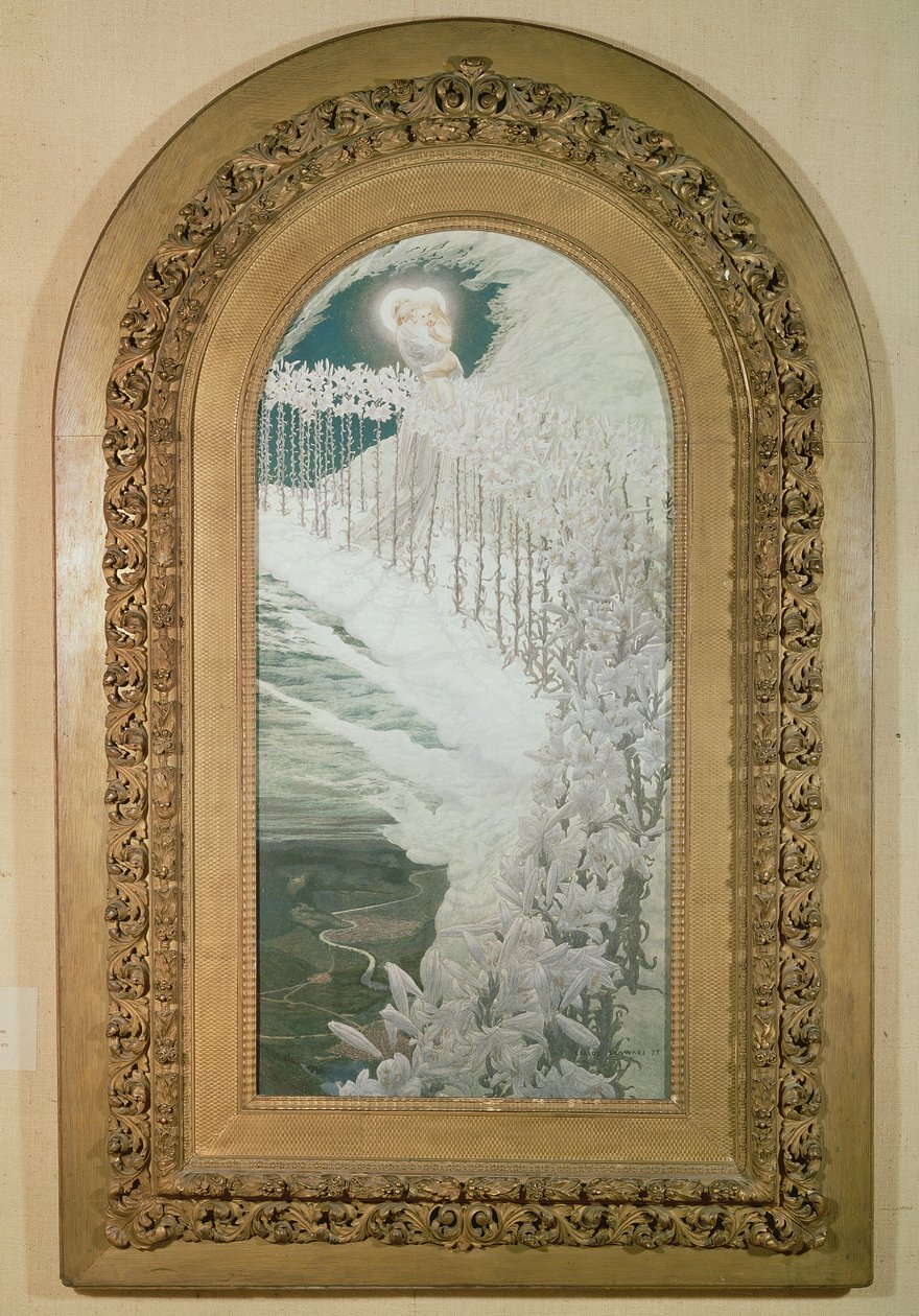 Liljojen neitsyt, 1899 tekijältä Carlos Schwabe