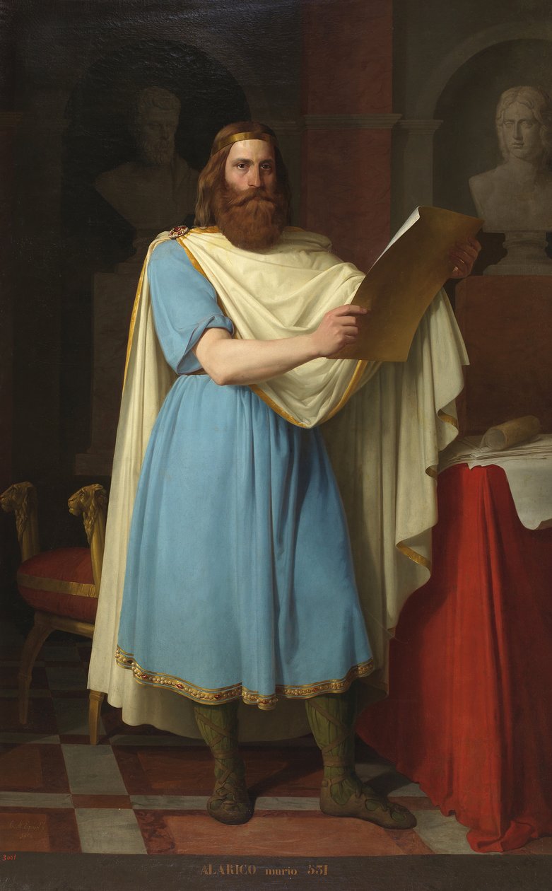 Portrait du roi wisigoth Alaric II (484-507) (Visigoottinen kuningas Alarik, Alarich ja Alarico II) Carlos Maria Esquivel y Rivasin (1830-1867) maalaus 1856 Palais de las Cortes, Madrid tekijältä Carlos Maria Esquivel