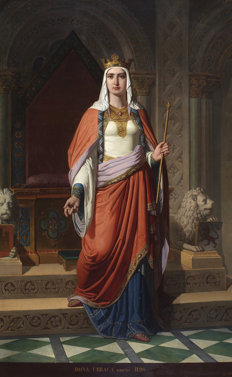 Muotokuva de la reine Urraque Iere de Leon (1081-1126) (Leonin ja Kastilian kuningatar Urracan muotokuva) Carlos Mugica y Perezin maalaus (1821-vers 1876) 1857 Palais de las Cortes, Madrid tekijältä Carlos Múgica y Pérez