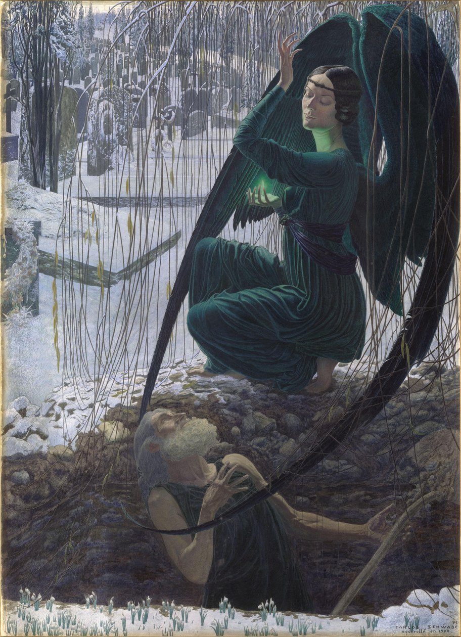 Haudankaivajan kuolema 1895-1900 tekijältä Carlos Schwabe