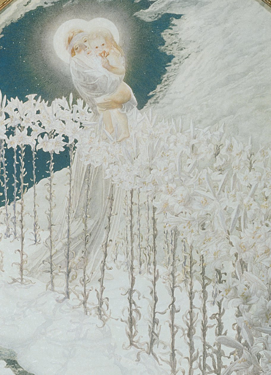 Liljojen neitsyt, 1899 tekijältä Carlos Schwabe
