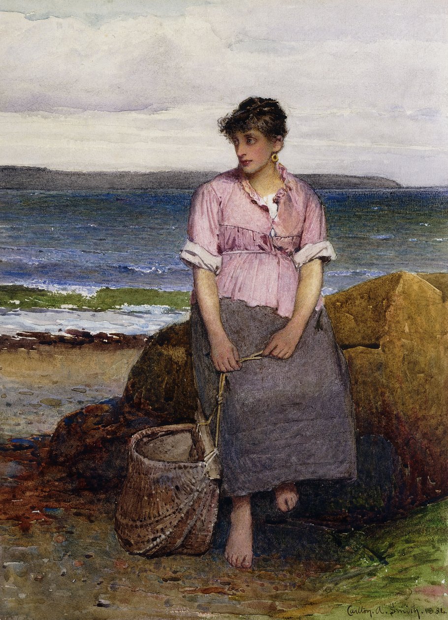 Nuori kalastajatyttö meren rannalla tekijältä Carlton Alfred Smith